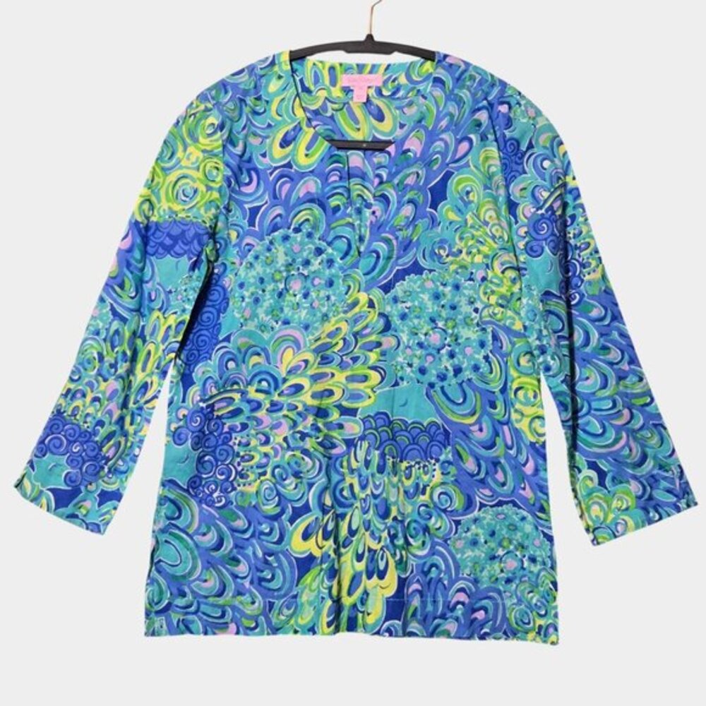 Lilly Pulitzer Amelia Island Tunic Sea Blue Lagoon XS Tropical Beach Resortwear